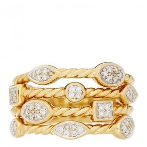 DAVID YURMAN 18K Yellow Gold Diamond Four-Row Confetti Ring Size 8